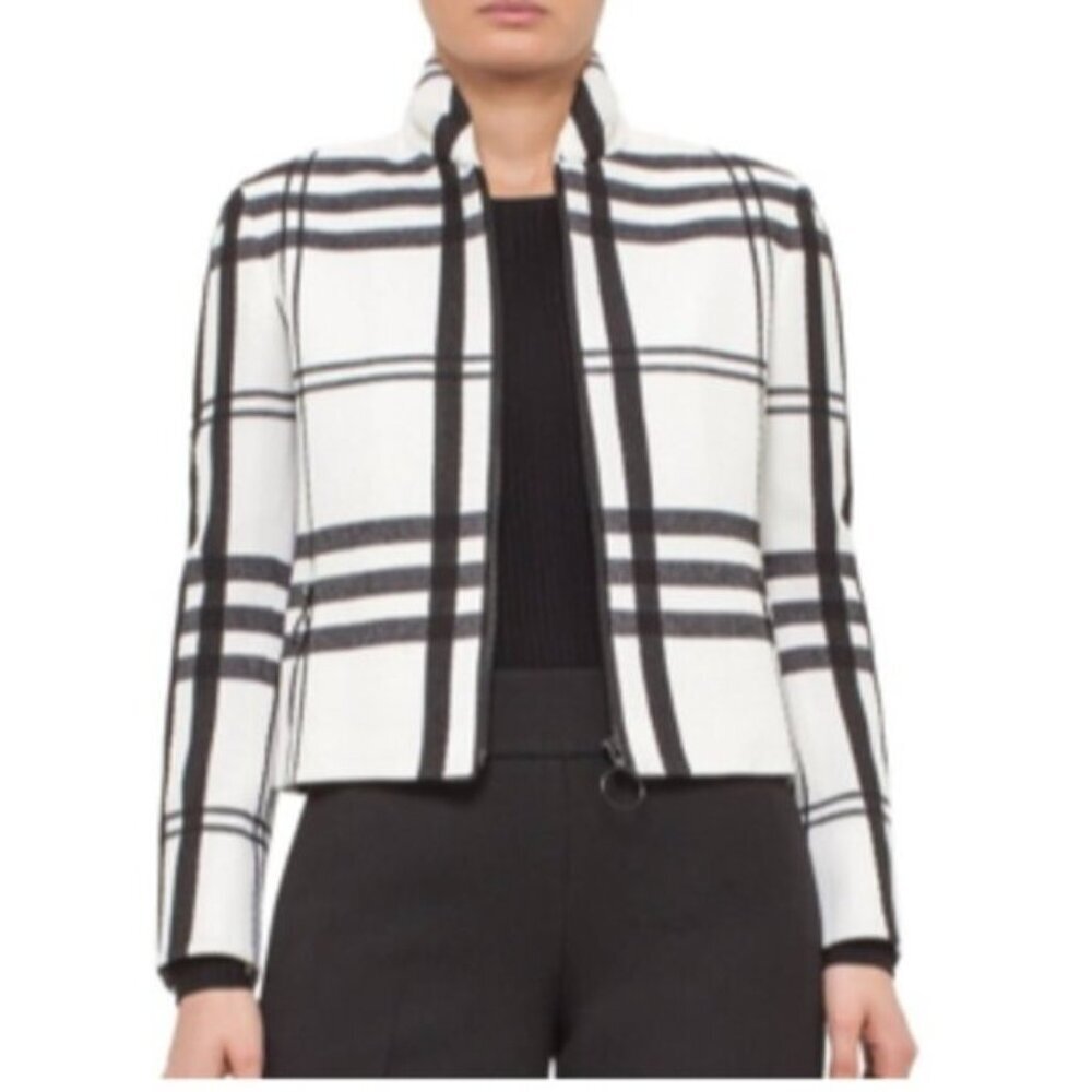 Akris Punto Plaid Zip Wool Jacket Blazer Check Pockets Minimal Preppy Neutral 8